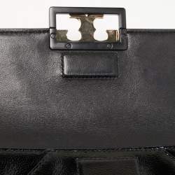 Pre Owned Tory Burch Black Textured Patent Leather Gigi Clutch