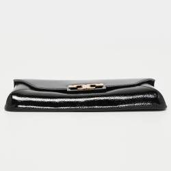 Pre Owned Tory Burch Black Textured Patent Leather Gigi Clutch