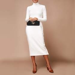 Pre Owned Tory Burch Black Textured Patent Leather Gigi Clutch