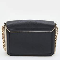 Pre Owned Tory Burch Black/White Leather Chelsea Flap Chain Shoulder Bag