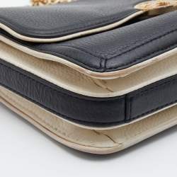 Pre Owned Tory Burch Black/White Leather Chelsea Flap Chain Shoulder Bag