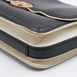 Pre Owned Tory Burch Black/White Leather Chelsea Flap Chain Shoulder Bag