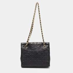 Pre Owned Tory Burch Black Quilted Leather Medium Fleming Shoulder Bag