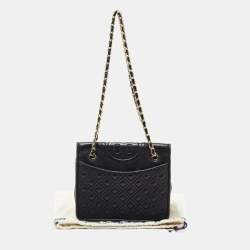 Pre Owned Tory Burch Black Quilted Leather Medium Fleming Shoulder Bag