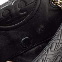 Pre Owned Tory Burch Black Quilted Leather Medium Fleming Shoulder Bag