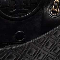 Pre Owned Tory Burch Black Quilted Leather Medium Fleming Shoulder Bag