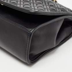 Pre Owned Tory Burch Black Quilted Leather Medium Fleming Shoulder Bag