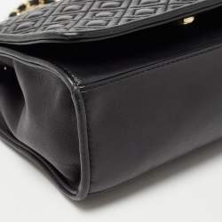 Pre Owned Tory Burch Black Quilted Leather Medium Fleming Shoulder Bag