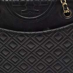 Pre Owned Tory Burch Black Quilted Leather Medium Fleming Shoulder Bag