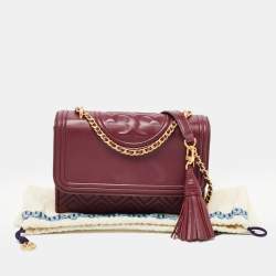 Pre Owned Tory Burch Burgundy Leather Small Fleming Shoulder Bag