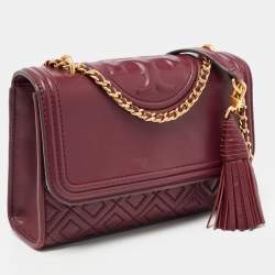 Pre Owned Tory Burch Burgundy Leather Small Fleming Shoulder Bag