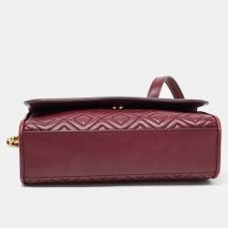 Pre Owned Tory Burch Burgundy Leather Small Fleming Shoulder Bag