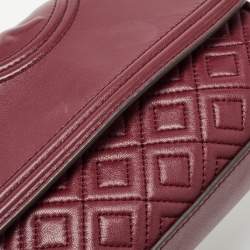 Pre Owned Tory Burch Burgundy Leather Small Fleming Shoulder Bag