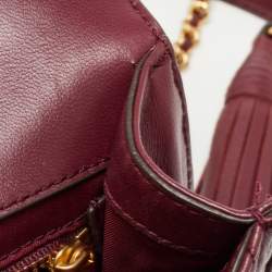 Pre Owned Tory Burch Burgundy Leather Small Fleming Shoulder Bag