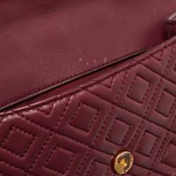 Pre Owned Tory Burch Burgundy Leather Small Fleming Shoulder Bag