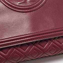 Pre Owned Tory Burch Burgundy Leather Small Fleming Shoulder Bag
