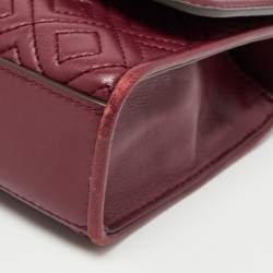 Pre Owned Tory Burch Burgundy Leather Small Fleming Shoulder Bag