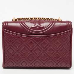 Pre Owned Tory Burch Burgundy Leather Small Fleming Shoulder Bag