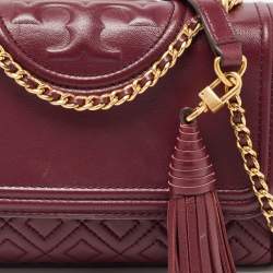 Pre Owned Tory Burch Burgundy Leather Small Fleming Shoulder Bag