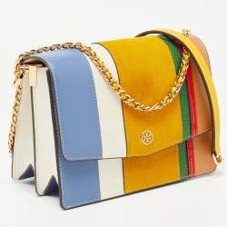Pre Owned Tory Burch Multicolor Leather and Suede Robinson Convertible Shoulder Bag