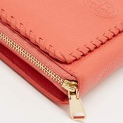 Pre Owned Tory Burch Orange Leather Marion Flap Crossbody Bag