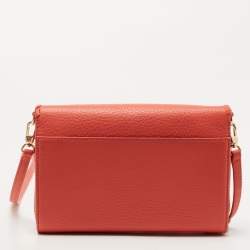 Pre Owned Tory Burch Orange Leather Marion Flap Crossbody Bag