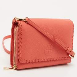 Pre Owned Tory Burch Orange Leather Marion Flap Crossbody Bag