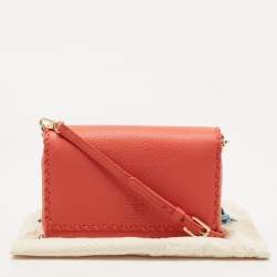 Pre Owned Tory Burch Orange Leather Marion Flap Crossbody Bag