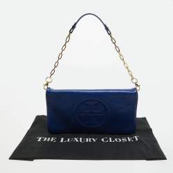 Pre Owned Tory Burch Blue Leather Reva Chain Clutch