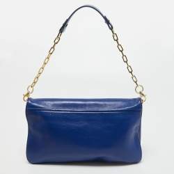 Pre Owned Tory Burch Blue Leather Reva Chain Clutch