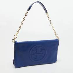 Pre Owned Tory Burch Blue Leather Reva Chain Clutch