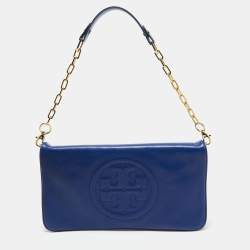 Pre Owned Tory Burch Blue Leather Reva Chain Clutch