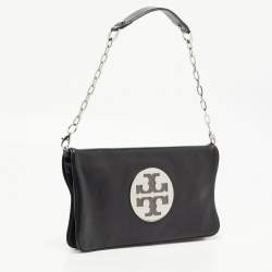 Pre Owned Tory Burch Black Leather Reva Chain Clutch