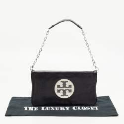 Pre Owned Tory Burch Black Leather Reva Chain Clutch
