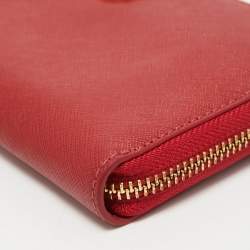 Pre Owned Tory Burch Red Saffiano Leather Robinson Zip Around Wallet