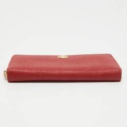 Pre Owned Tory Burch Red Saffiano Leather Robinson Zip Around Wallet