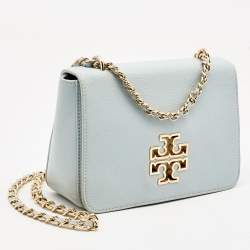 Pre Owned Tory Burch Light Blue Leather Britten Shoulder Bag