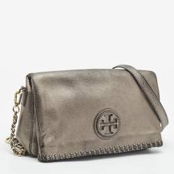 Pre Owned Tory Burch Metallic Leather Foldover Crossbody Bag