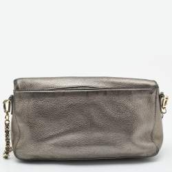 Pre Owned Tory Burch Metallic Leather Foldover Crossbody Bag