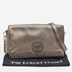 Pre Owned Tory Burch Metallic Leather Foldover Crossbody Bag
