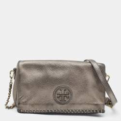 Pre Owned Tory Burch Metallic Leather Foldover Crossbody Bag