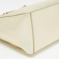 Pre Owned Tory Burch Gold Leather Robinson Top Zip Tote