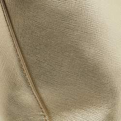 Pre Owned Tory Burch Gold Leather Robinson Top Zip Tote