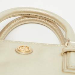 Pre Owned Tory Burch Gold Leather Robinson Top Zip Tote