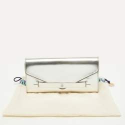 Pre Owned Tory Burch Silver Leather Envelope Clutch