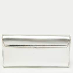 Pre Owned Tory Burch Silver Leather Envelope Clutch