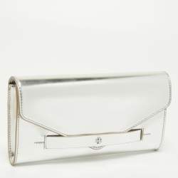Pre Owned Tory Burch Silver Leather Envelope Clutch