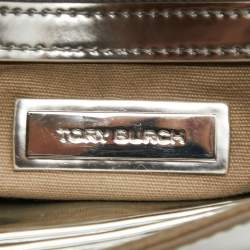 Pre Owned Tory Burch Silver Leather Envelope Clutch
