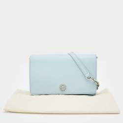 Pre Owned Tory Burch Light Blue Saffiano Leather Robinson Wallet On Chain