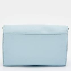 Pre Owned Tory Burch Light Blue Saffiano Leather Robinson Wallet On Chain